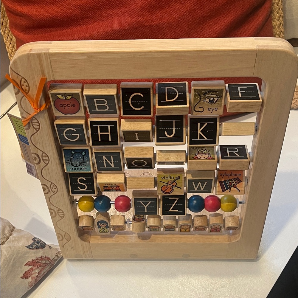 Wooden Alphabet Block Toy with Colorful Beads